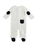 Striped Footed Cotton Jersey Coverall, Gray, Size Gray/White
