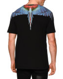 Multi Feather-Print Short-Sleeve Tee, Black Multi