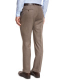 Flannel Flat-Front Trousers, Tan