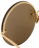 Rimless Round Mirrored Sunglasses, Gold