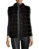 Horizontal-Mink Fur Vest, Petrol Gray