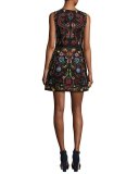 Lindsey Sleeveless Embroidered Dress, Black Multicolor
