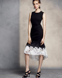 Sleeveless Lace & Crepe Fit-and-Flare Dress, Onyx