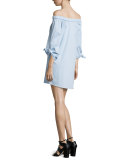 Off-the-Shoulder Poplin Shift Dress, Morning Blue