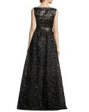 Sleeveless Mixed-Media Ball Gown, Gold/Black
