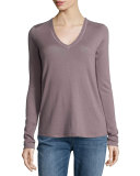 V-Neck Raw-Edge Cashmere Tee, Incense