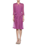 3/4-Sleeve Ric Rac-Hip Belted Dress, Peony/Lavender