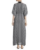 Geo Relief Maxi Caftan Coverup, Black