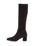 Suede Square-Toe Knee Boot, Black (Nero)