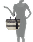 Woven Vachetta Leather Tote Bag, Tory Navy/Multi