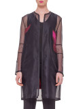 Long-Sleeve Floral-Back Jacket, Schwarz/Multi Colors