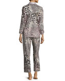 Animal-Print Cotton Pajama Set, Light Pink/Natural