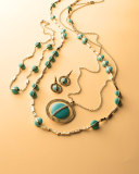 18K Senso Metal-Wrapped Turquoise Necklace with Diamonds, 31"