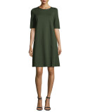 Charmeuse-Trimmed Half-Sleeve Shift Dress, Vineyard