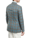 Plaid-Windowpane Two-Button Jacket, Gray/Aqua