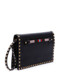 Rockstud Medium Beaded Flap Clutch Bag, Black