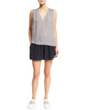 Pleated Silk Pull-On Shorts