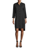 3/4-Sleeve Linen-Blend High-Low Dress