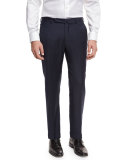 Twill Trofeo Wool Flat-Front Trousers, Navy