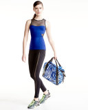 Borderline Netted-Mesh Paneled Athletic Leggings, Black