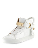 Women's 100mm Belted Patent High-Top Sneaker, White