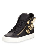 Wings Leather High-Top Sneaker, Nero