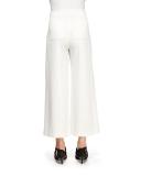 Sailor-Button Wide-Leg Ankle Pants, White
