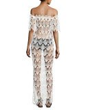 Flora Scalloped Lace Off-the-Shoulder Maxi Coverup Dress, White