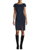Milano Boat-Neck Cap-Sleeve Dress, Navy