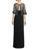 Beaded Diamond-Overlay Gown, Black