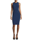 Sleeveless Jewel-Neck Sheath Dress, Indigo
