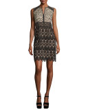 Sleeveless Leopard & Lace Sheath Dress