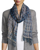 Airy Linear Shibori Scarf, Midnight