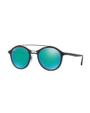 Round Iridescent Double-Bridge Sunglasses, Black/Green
