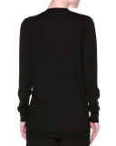Zigzag Intarsia Button-Front Cardigan, Black