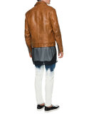 Distressed Button-Down Jean Jacket, Blue