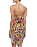 Printed Embellished Short Caftan Coverup, Rainbow Warrior