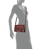 Faye Small Crocodile-Stamped Shoulder Bag, Dark Red