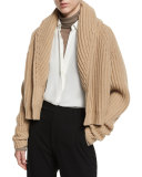 Cropped Cable-Knit Cardigan, Caramel