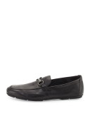 Nowell Textured Calfskin Gancini Driver, Black