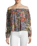 Flowerbed Off-the-Shoulder Top, Multicolor