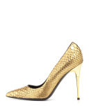 Python Point-Toe Stiletto Pump, Gold