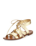 suno metallic lace-up flat sandal, gold