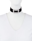 Toria Velvet Crystal-Buckle Choker Necklace, Black