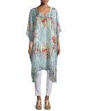 Belletini Printed Dolman-Sleeve Poncho, Multi Colors