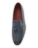 Perforated Leather Tassel Loafer, Blue