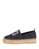 Denim Crystal-Buckle Espadrille, Dark Blue