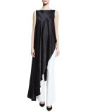 Striped Jacquard Satin Asymmetric Top, Black