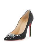 Candidate Pearly-Embellished Suede Red Sole Pump, Black