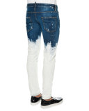 Bleach-Dipped Slim-Fit Denim Jeans, Blue